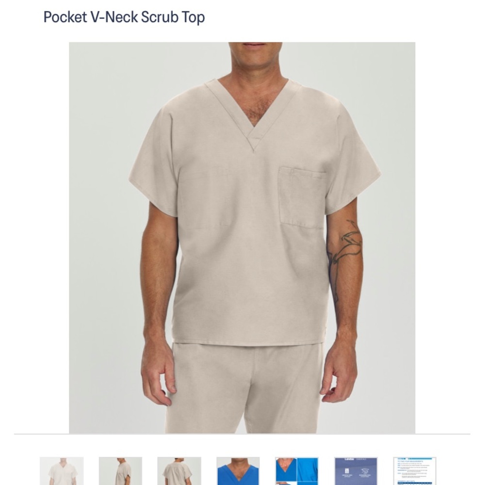 LANDAU ESSENTIALS UNISEX 1-POCKET V-NECK SCRUB TOP TAN